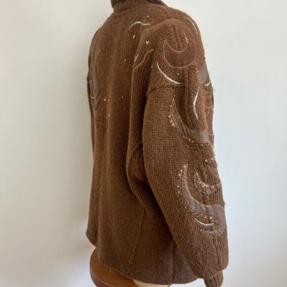 Vintage Magnolia Women’s Medium Chocolate Brown Mohair Leather Bomber Jacket Fal - Picture 4 of 15